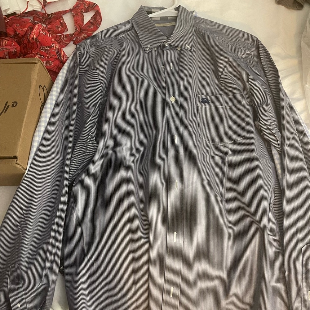 Burberry Brit button down stripe navy & white